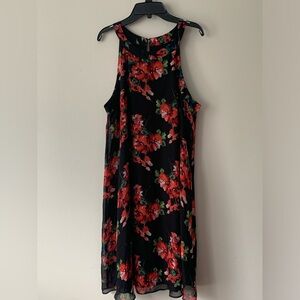 Betsey Johnson Dark academia Black base floral Halter Midi sheer lined dress